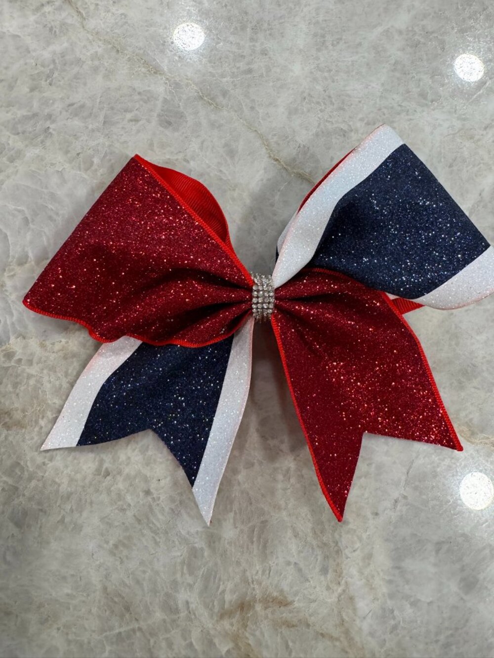 Girls Glitter Bows Red White Blue Rhinestones Set of 4